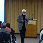 Dr. Ron Stockton in front of GVSU podium